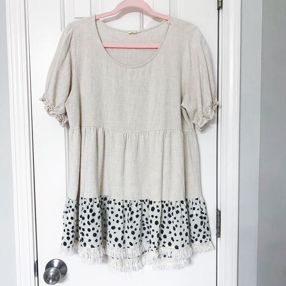 JODIFL • Linen Blend Fringe Animal Print Boho Lightweight Top - Picture 1 of 7